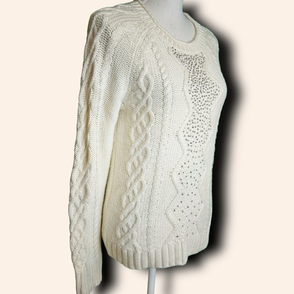 J. Crew Factory ‘Merino Wool Blend Silver Bead Embellished Cable Knit Sweater’ S - Picture 12 of 13